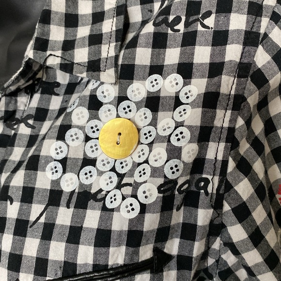 Desigual plaid black/white embroidery details, roll tap sleeves Size M - Picture 4 of 17